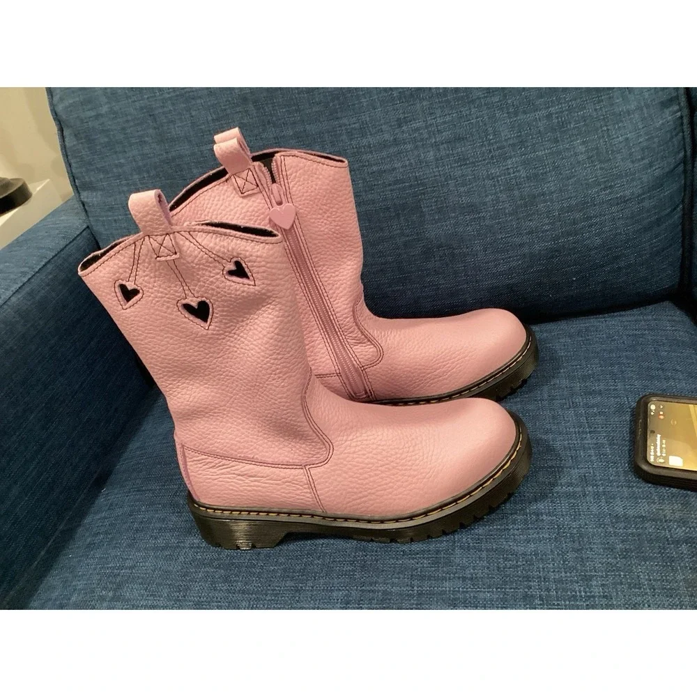Dr Doc Martens Bex Heart P-O Boots Cowgirl Women's Size 6 Soft Pink Leather NEW